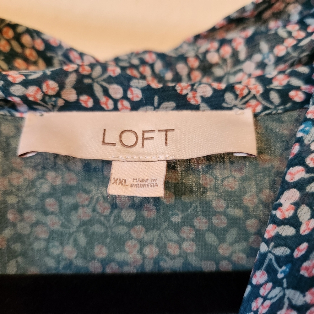 LOFT Teal and Pink Floral Blouse - Picture 3 of 3